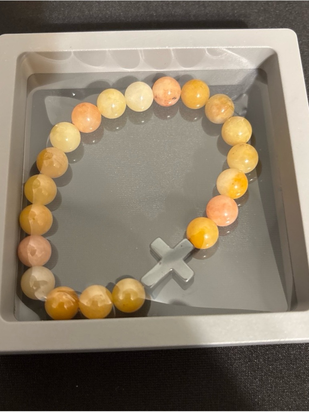 Yellow & Peach Beaded Cross Stretch Bracelet
